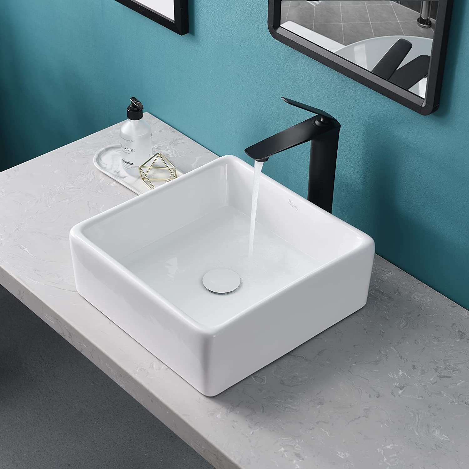 Davivy 15'' Bathroom Ceramic Square Vessel Sink with Pop Up Drain