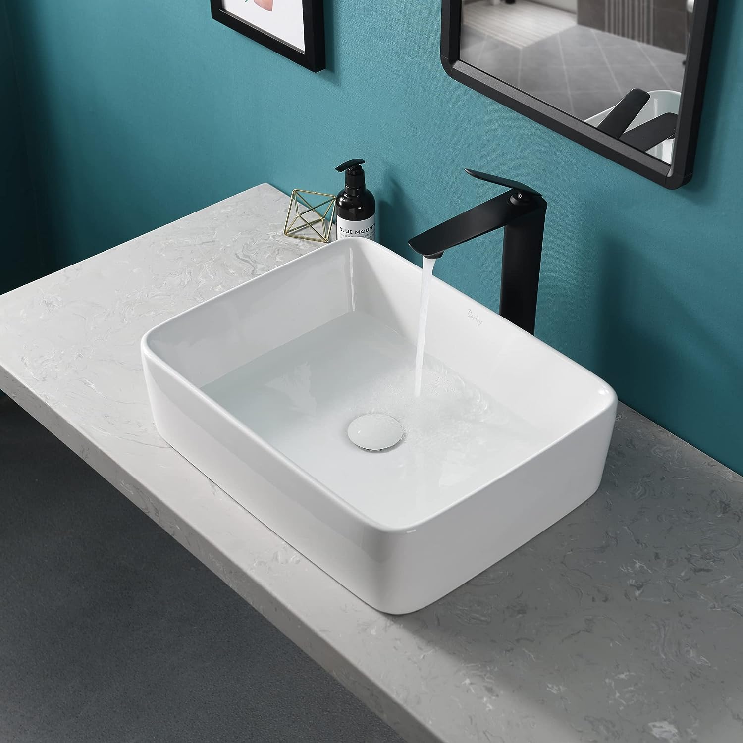 Davivy 19''X 14.5'' Bathroom Ceramic Rectangle Vessel Sink with Pop Up