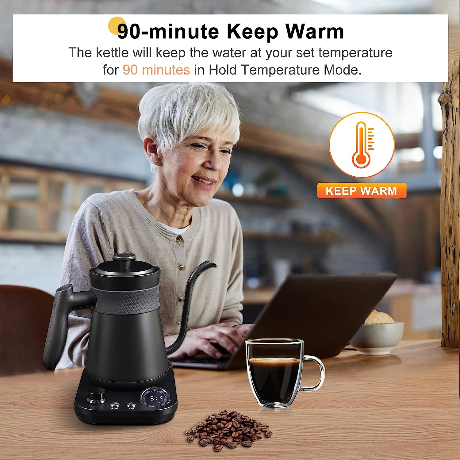 COSORI Gooseneck Kettle Electric with Temperature Control, Stainless Steel,  0.8L, Black 